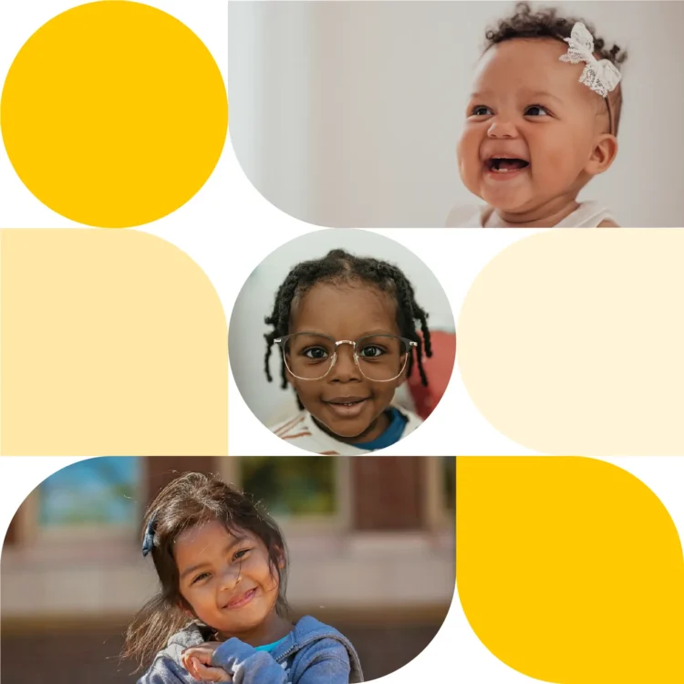 A series of images of young, happy children